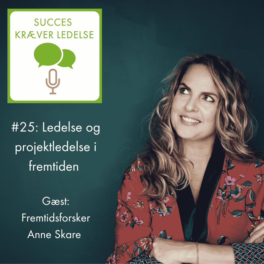 #25 Ledelse og projektledelse i fremtiden 179 kb Podcast Succes kræver ledelse. En podcast om projekter, ledelse og projektledelse. Gæst: Anne Skare.